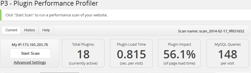p3 plugin for fixing slow wordpress sites