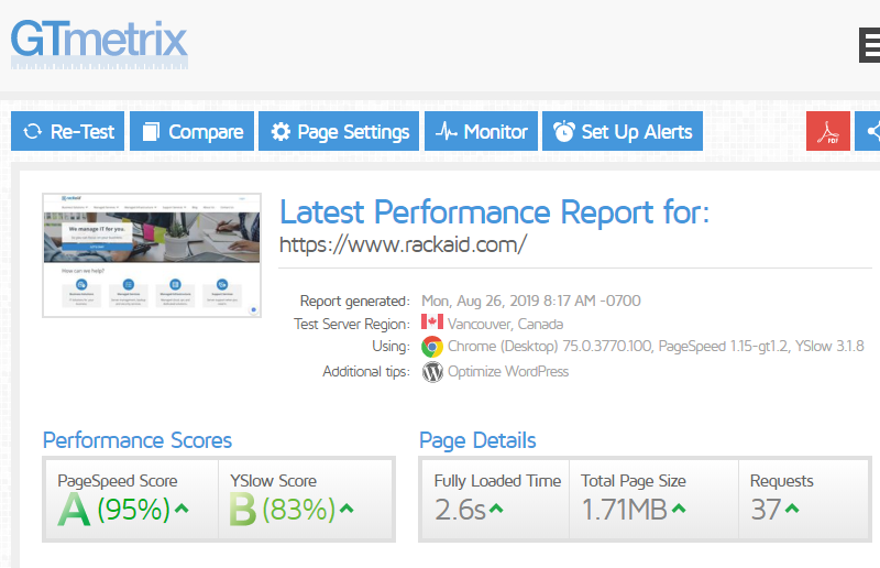 gt metrix web performance test tool