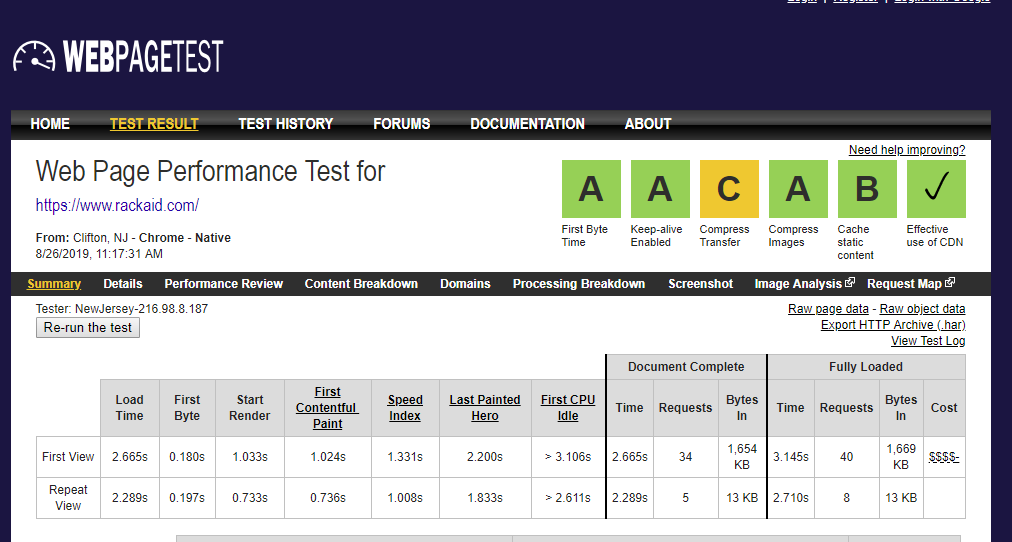 web page test performance optimization