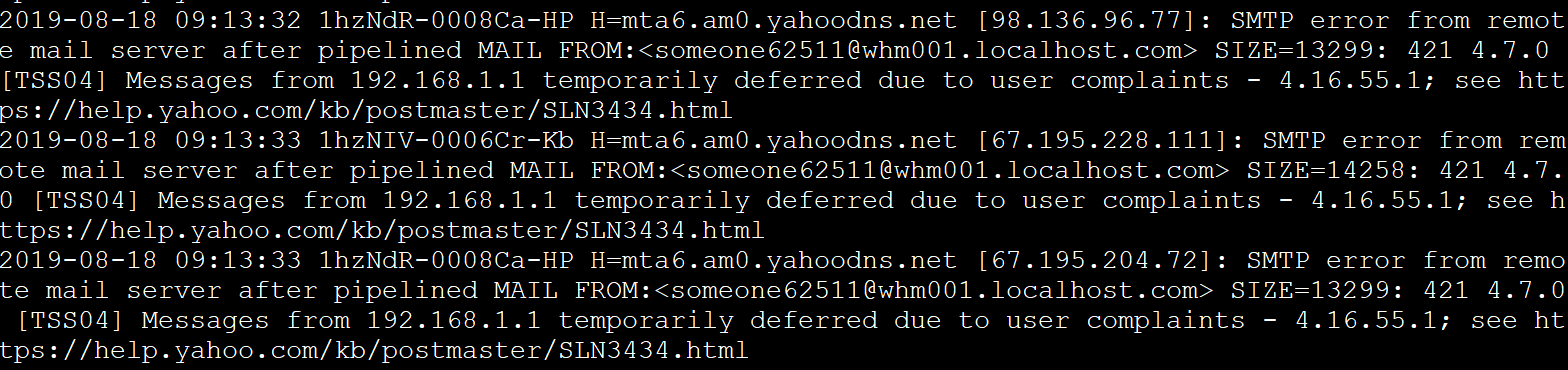 yahoo mail 421 smtp error