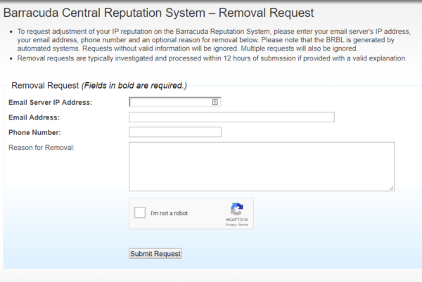 barracuda blacklist removal form