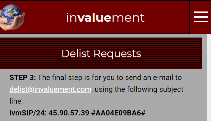 invaluementsip delist request