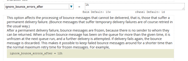 cpanel exim ignore bounce errors