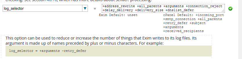 cpanel exim log selector