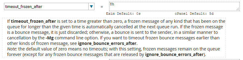 cpanel exim timeout frozen